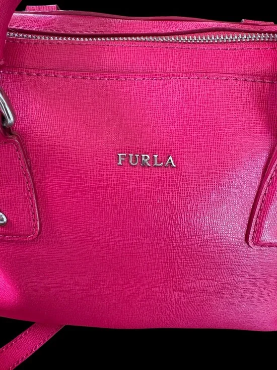 Furla Hot Pink Saffiano Leather Satchel Bag w/ Crossbody Strap - Picture 3 of 9